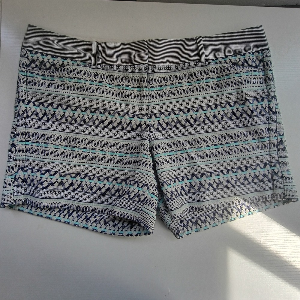The Limited Womens Blue Geometric Jacquard Shorts Striped Waistband Size 8